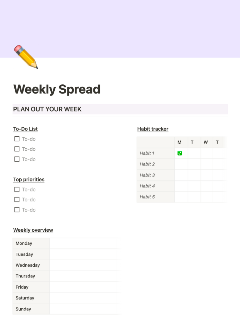 Weekly Planner Spread | Digital Download | Notion Template