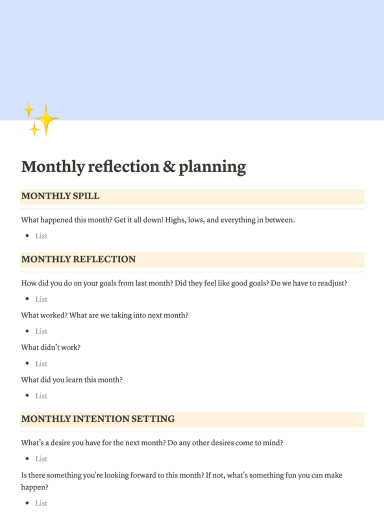 Monthly Reflection Questions | Digital Download | Notion Template